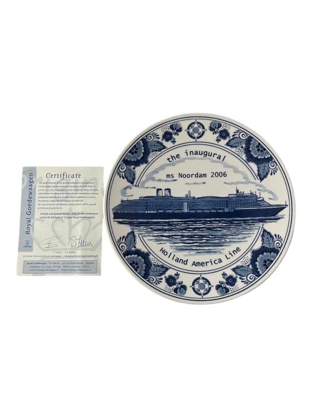 Vintage Royal Goedewaagen Blue Delft MS Noordam Inaugural Plate 2006 Holland Ame